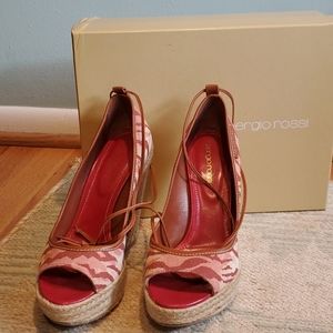 Sergio Rossi sz 38 Pink Tiger Espadrille Wedge